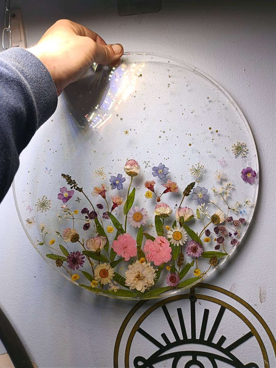 large handmade resin flower tray
