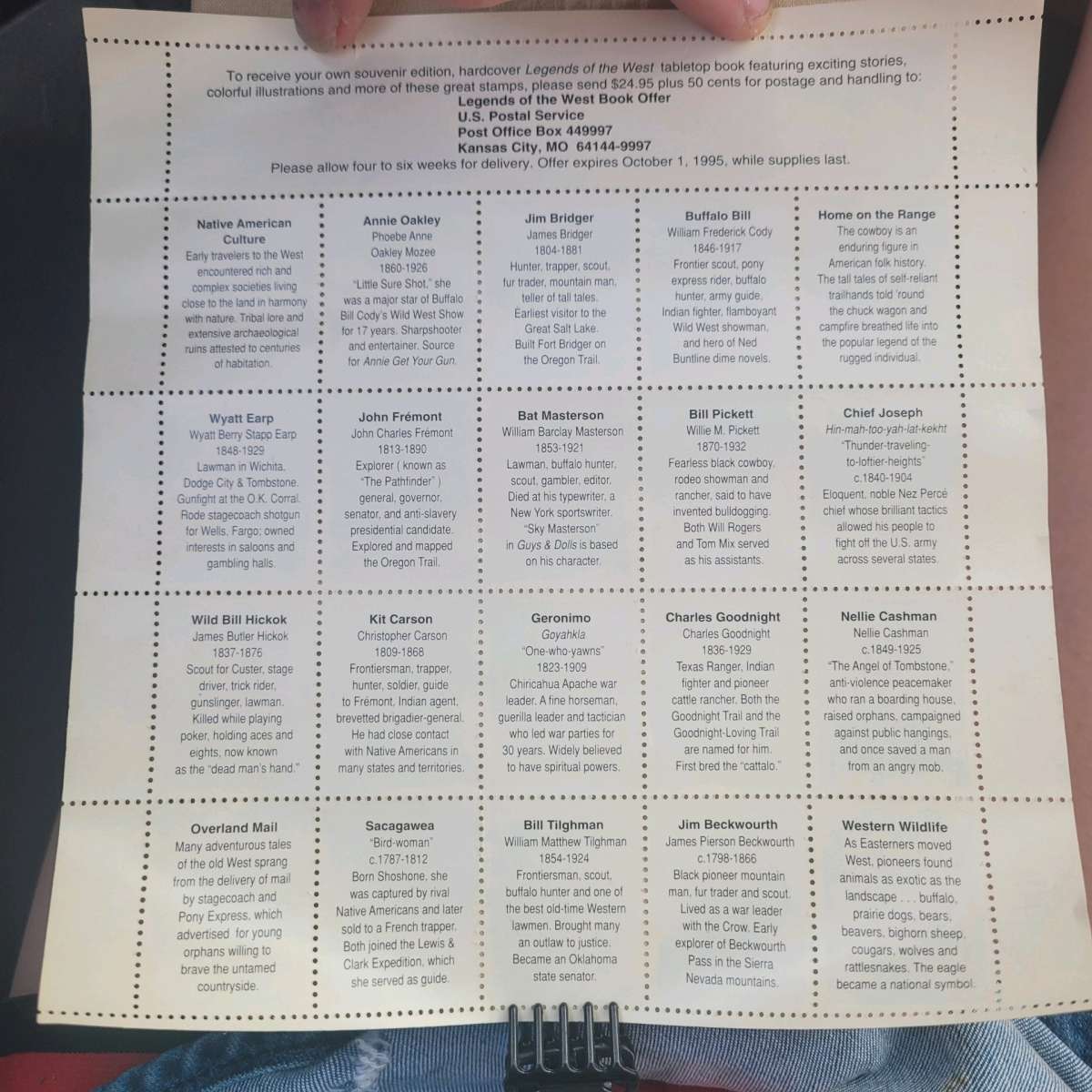 2870 Legends of the West ERROR SHEET No blue holder Mint VF