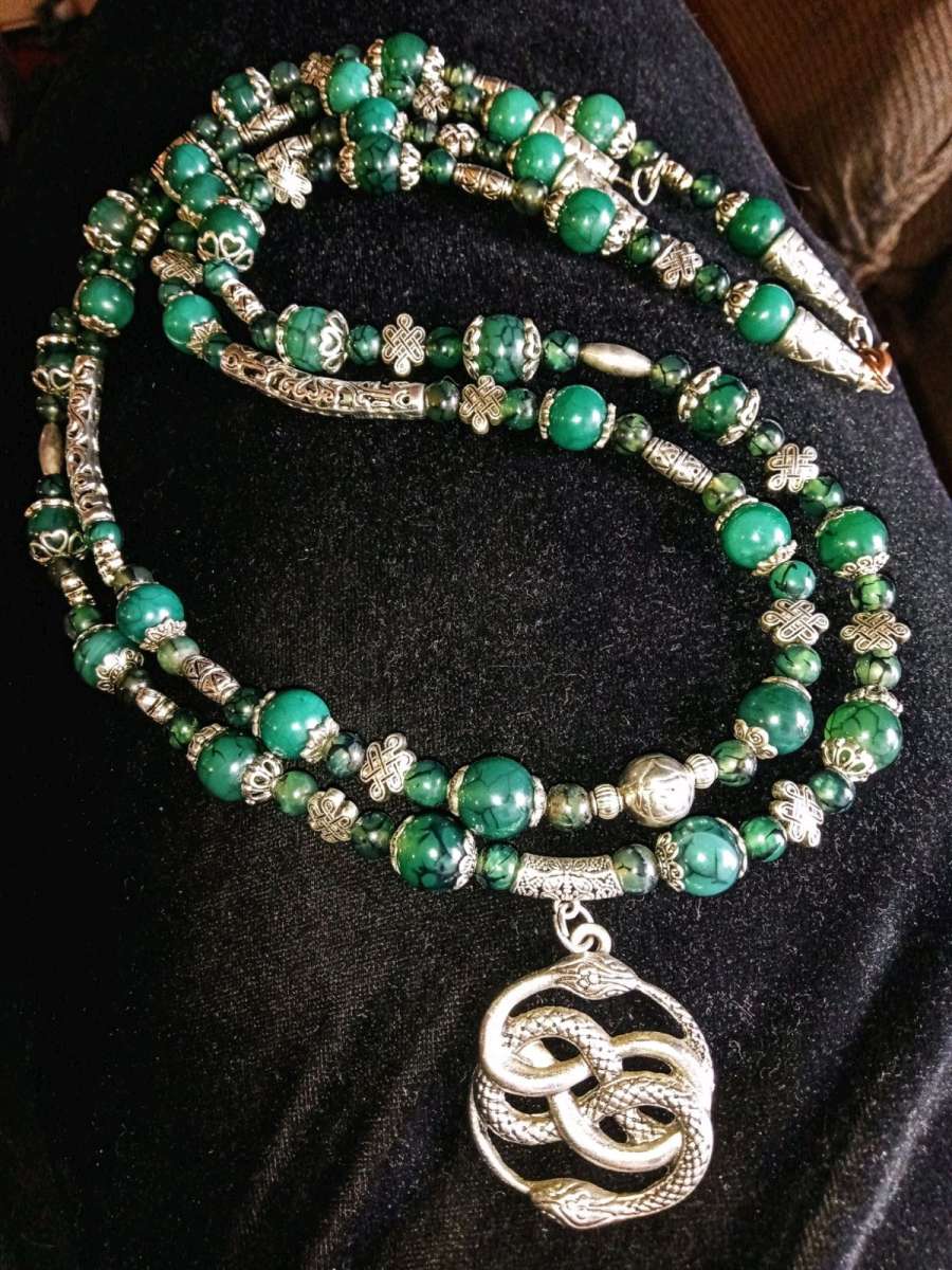 handmade double strand Celtic serpent knot necklace