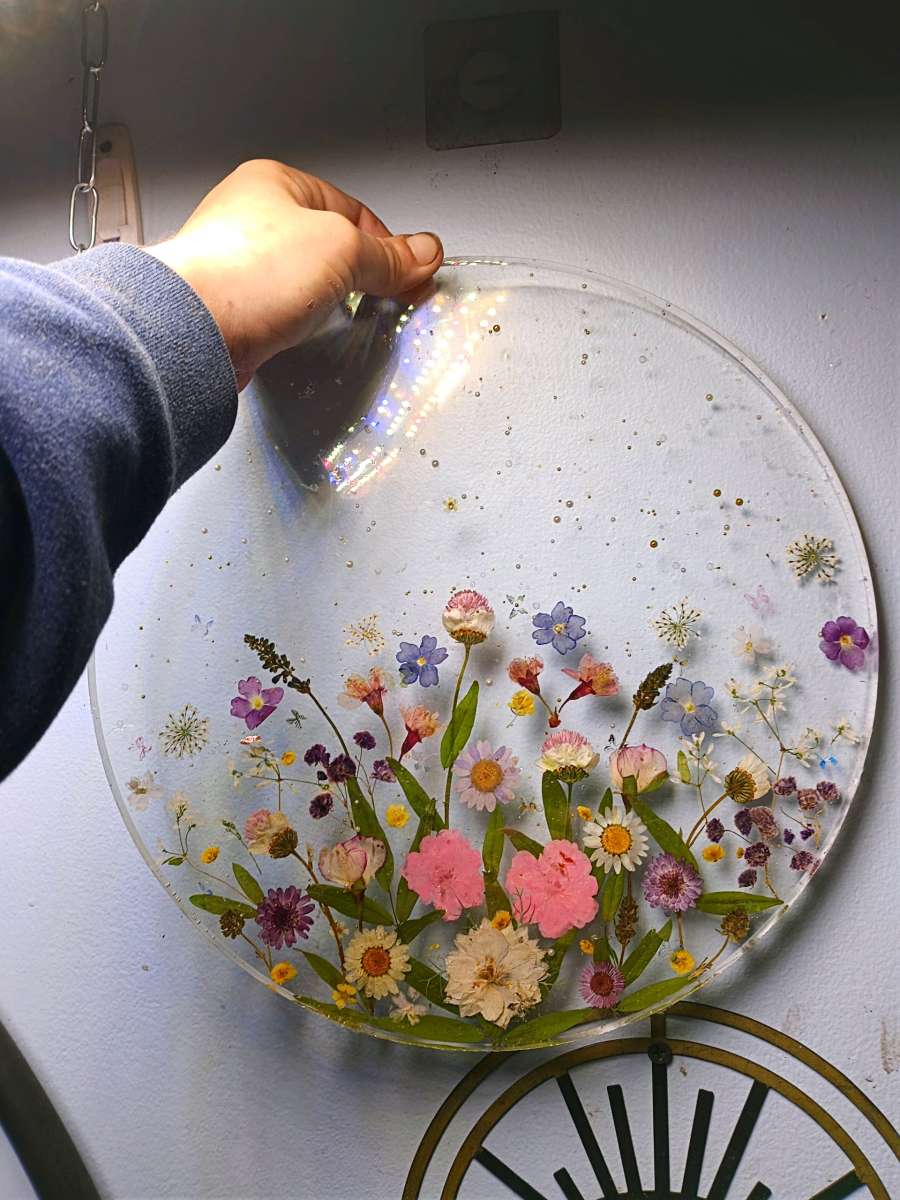 large handmade resin flower tray