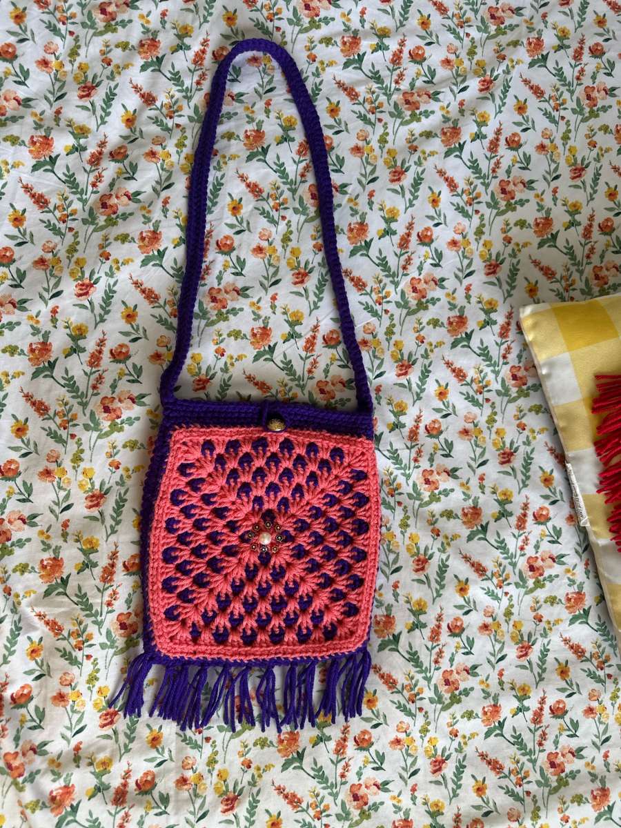 3 different color Handmade yarn crossbody long side bag