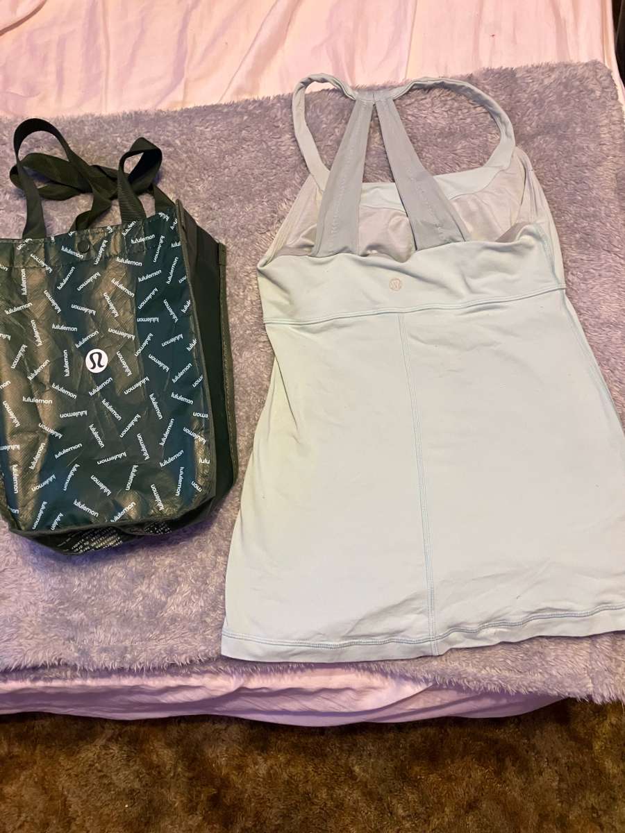 lulu lemon tank top and lulu bag