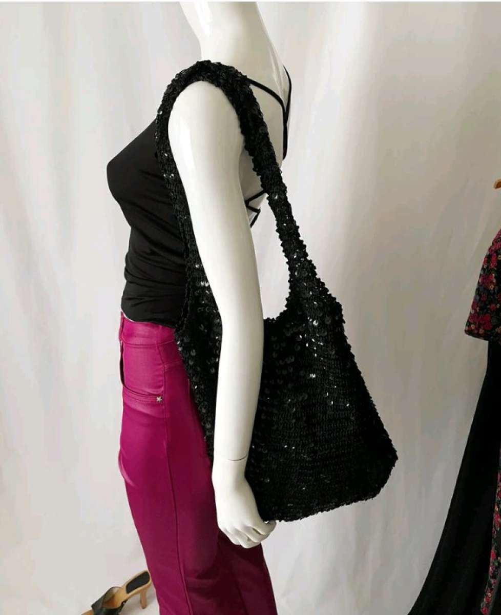Vintage Sequin Slouchy Hobo Knit Shoulder Bag