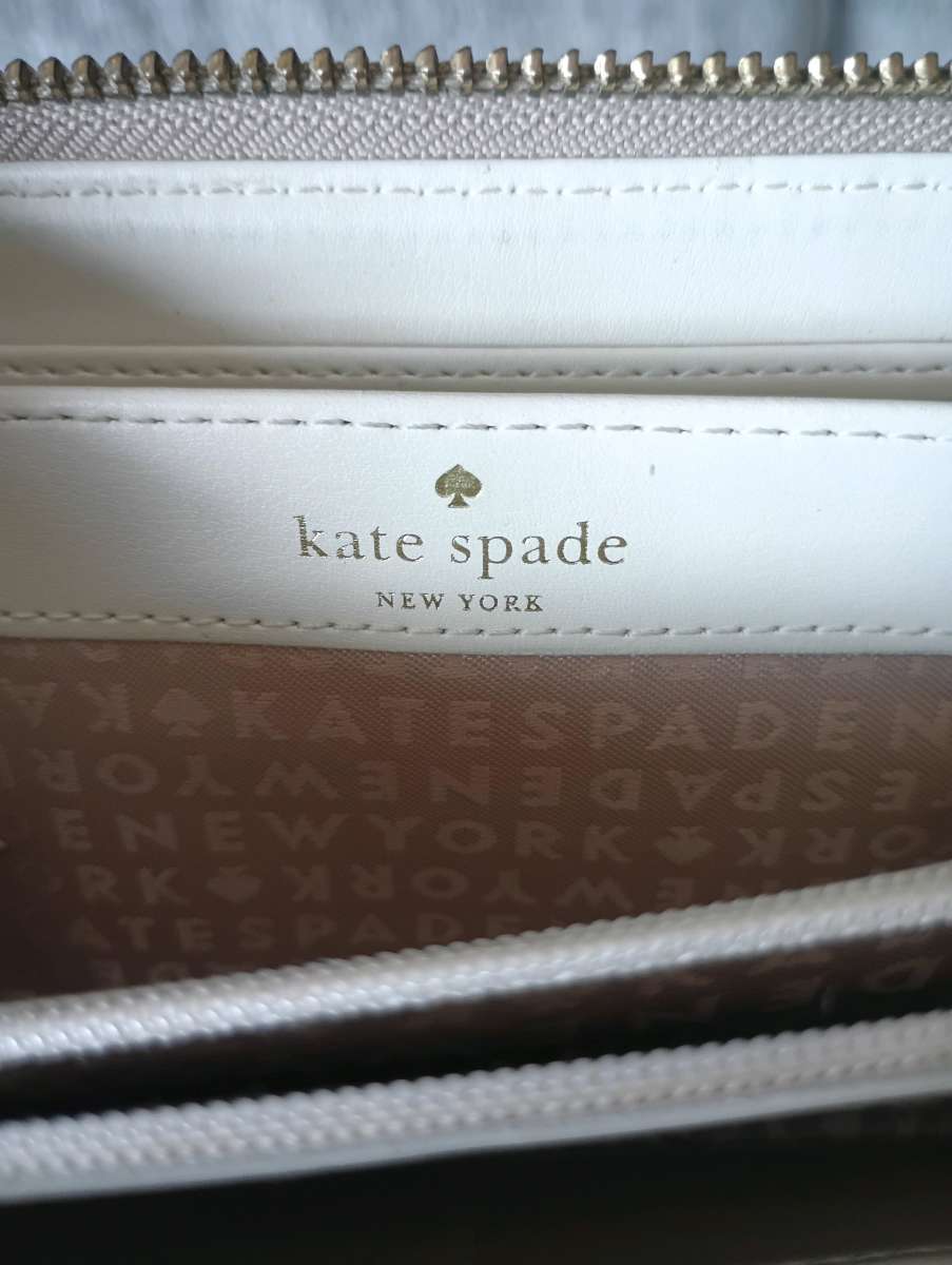 Kate Spade New York Gray Brown Canvas Striped Zip Around Cre