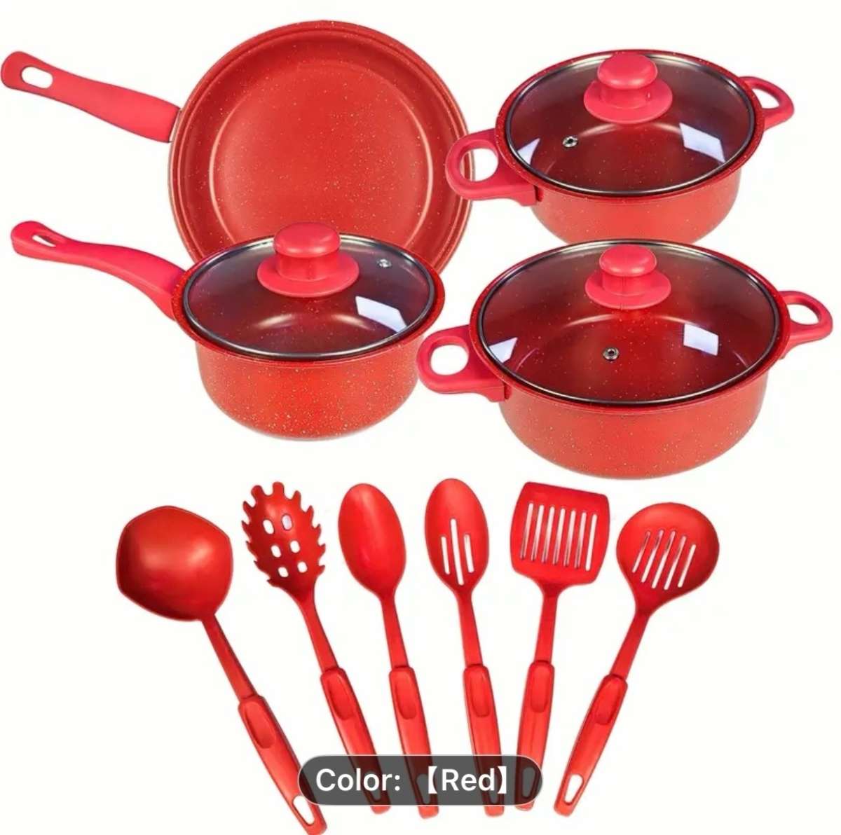 13pcs Deluxe NonStick Cookware Set  REDORANGE