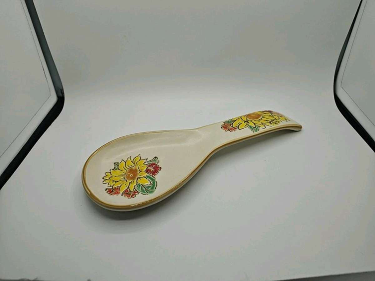InHomestylez Gilded Sunflower Floral Ceramic Spoon Rest Fall