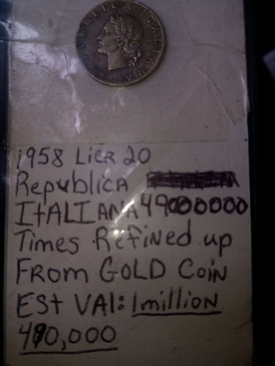 1958 gold Republica Italian Lier 20 coin 1 of a kind