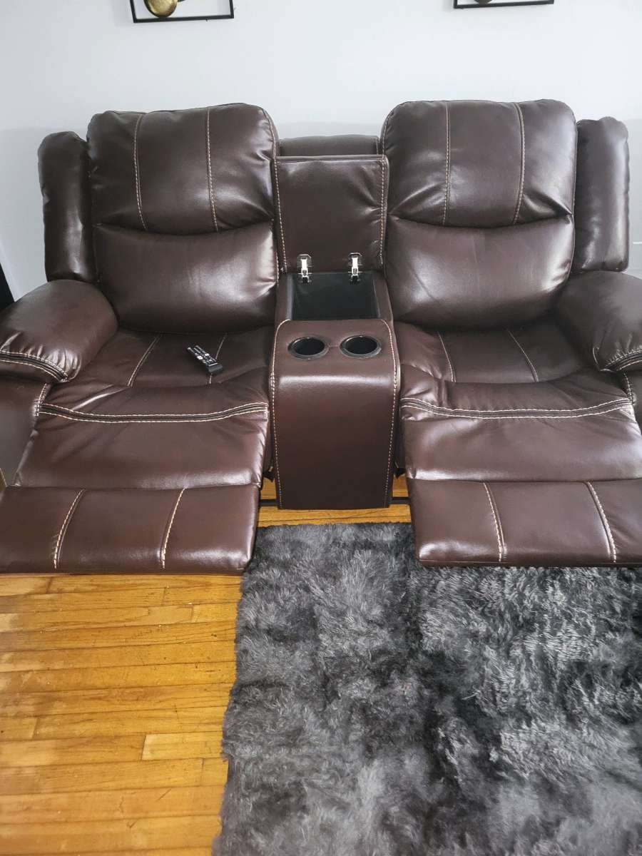 Set of 2 Vegan Leather Theater Recliner Sofas