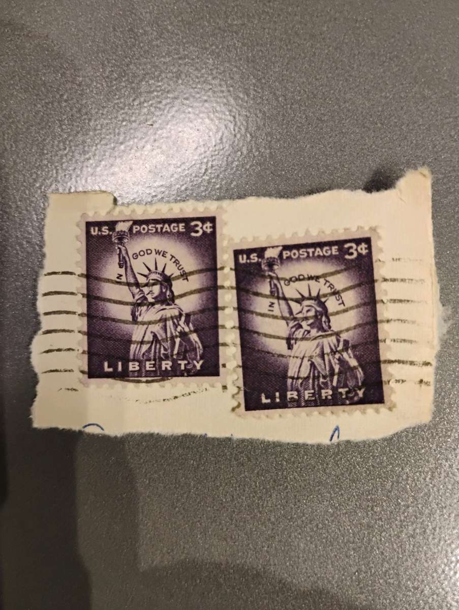 1954 Purple Liberty 3 Cent Stamps postmarked
