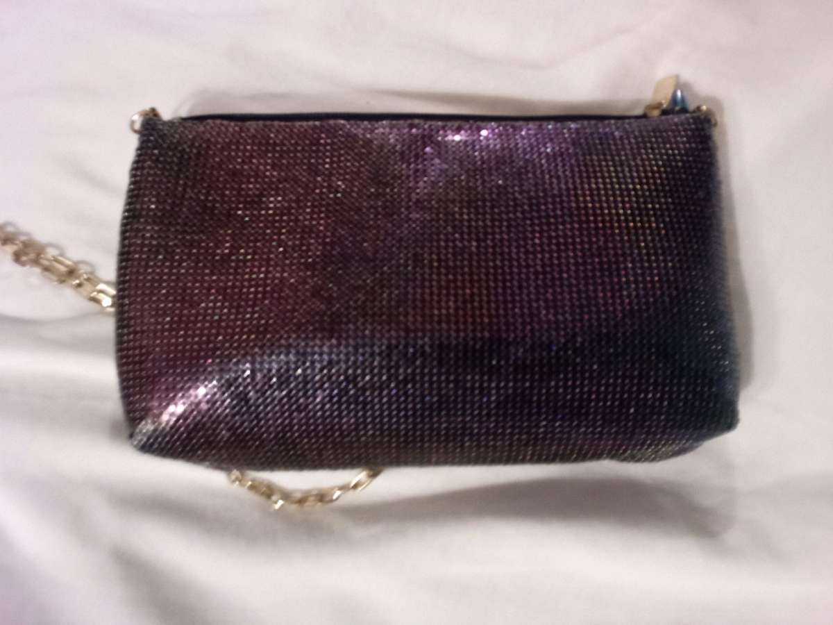 Purple Pinkish Sparkling Metallic Purse with gold chain