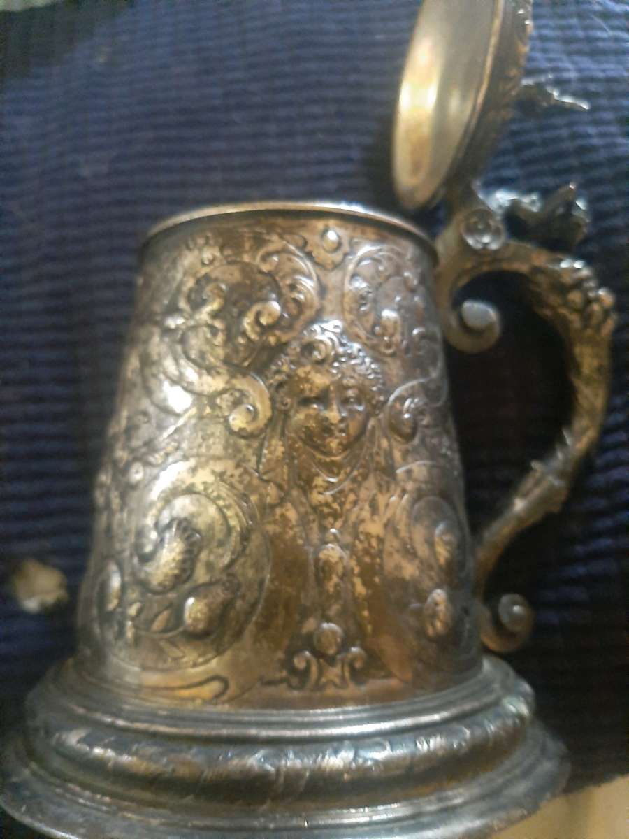 Antique Silver German Beer Stein