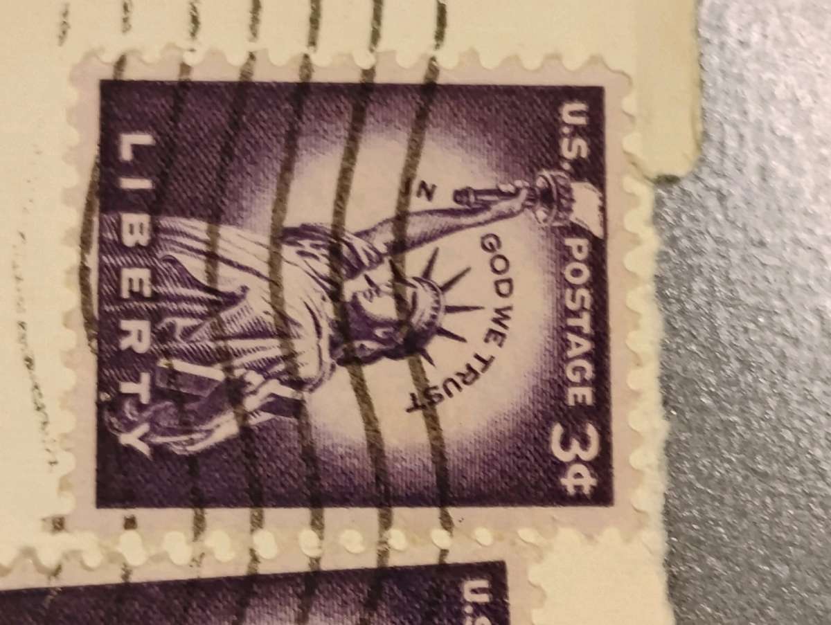 1954 Purple Liberty 3 Cent Stamps postmarked