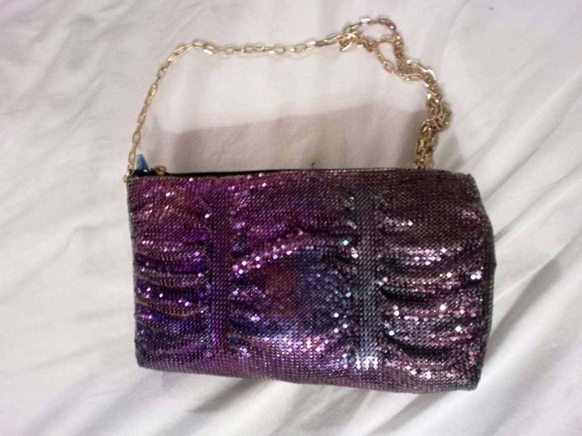 Purple Pinkish Sparkling Metallic Purse with gold chain