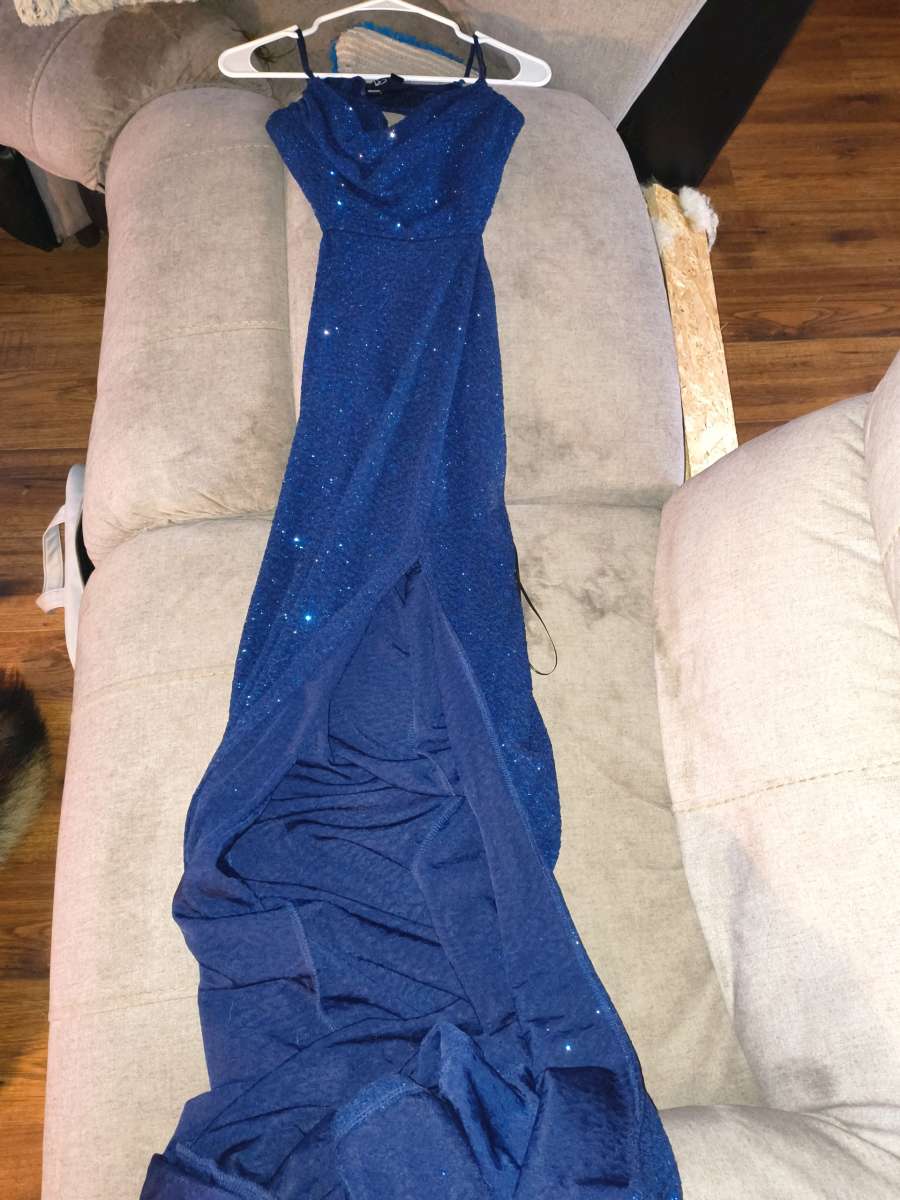 blue glitter prom dress