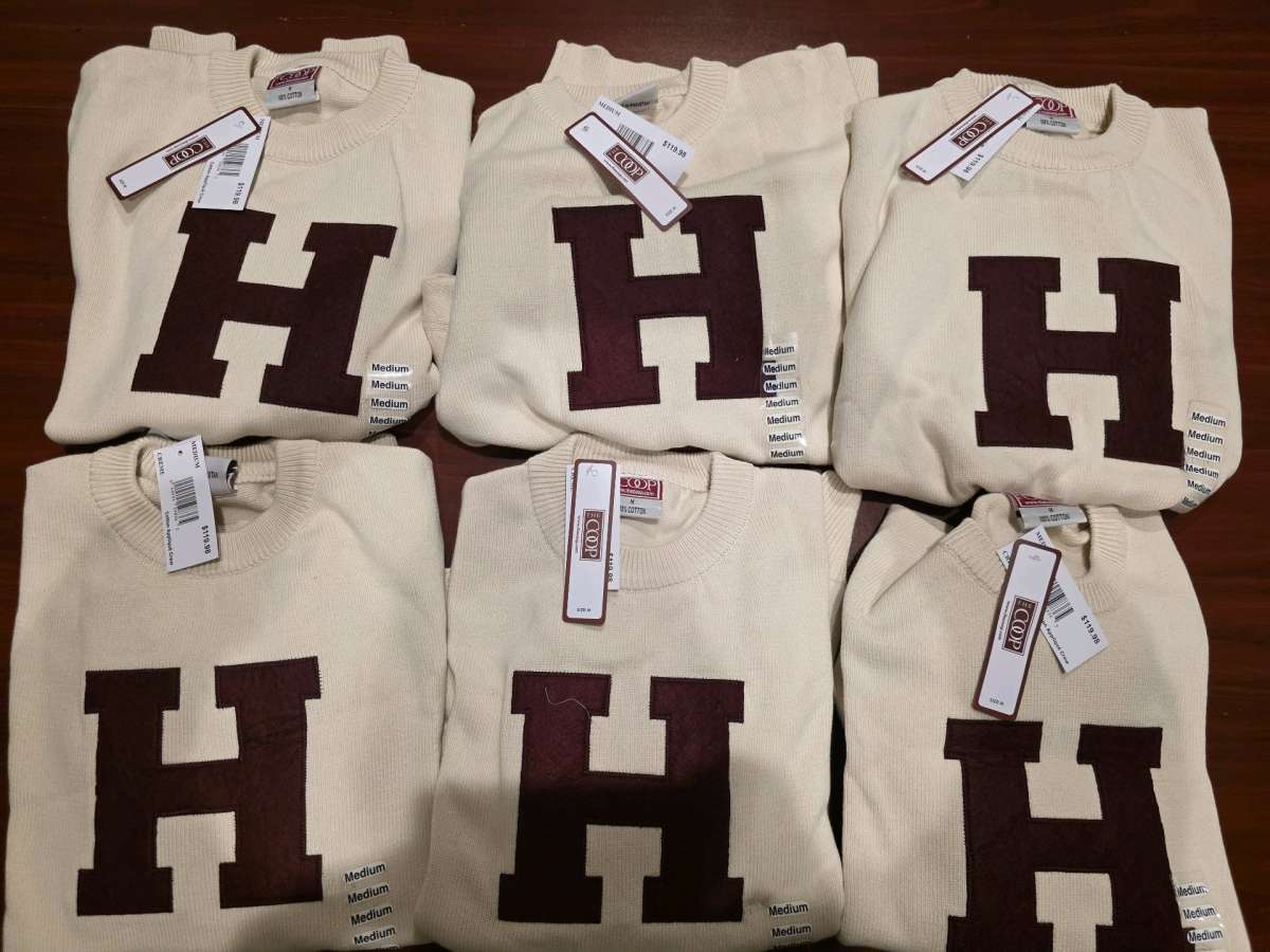 Harvard University COOP applique crew CREME sweater x6