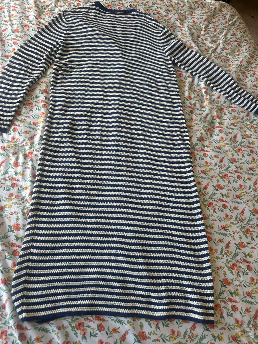 Navy blue and white striped cardigan long dress l
