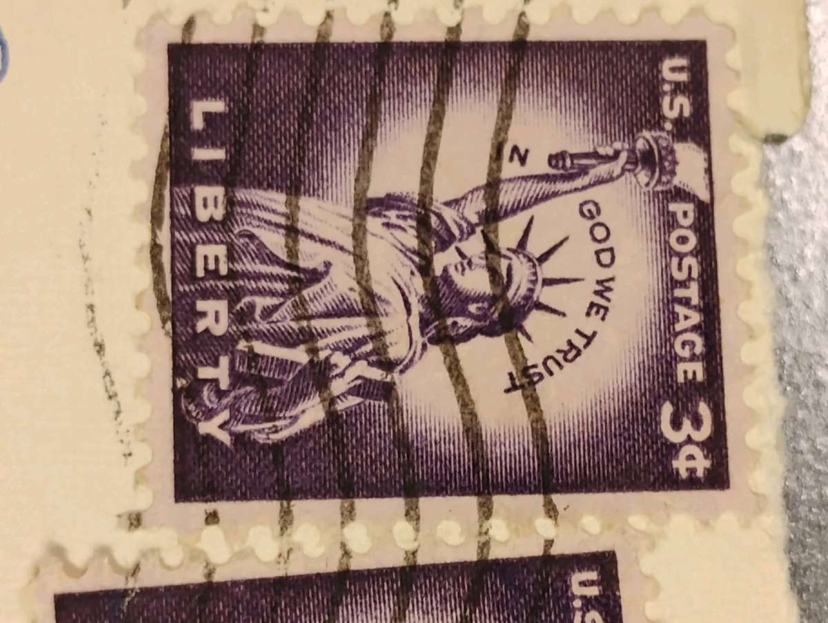 1954 Purple Liberty 3 Cent Stamps postmarked