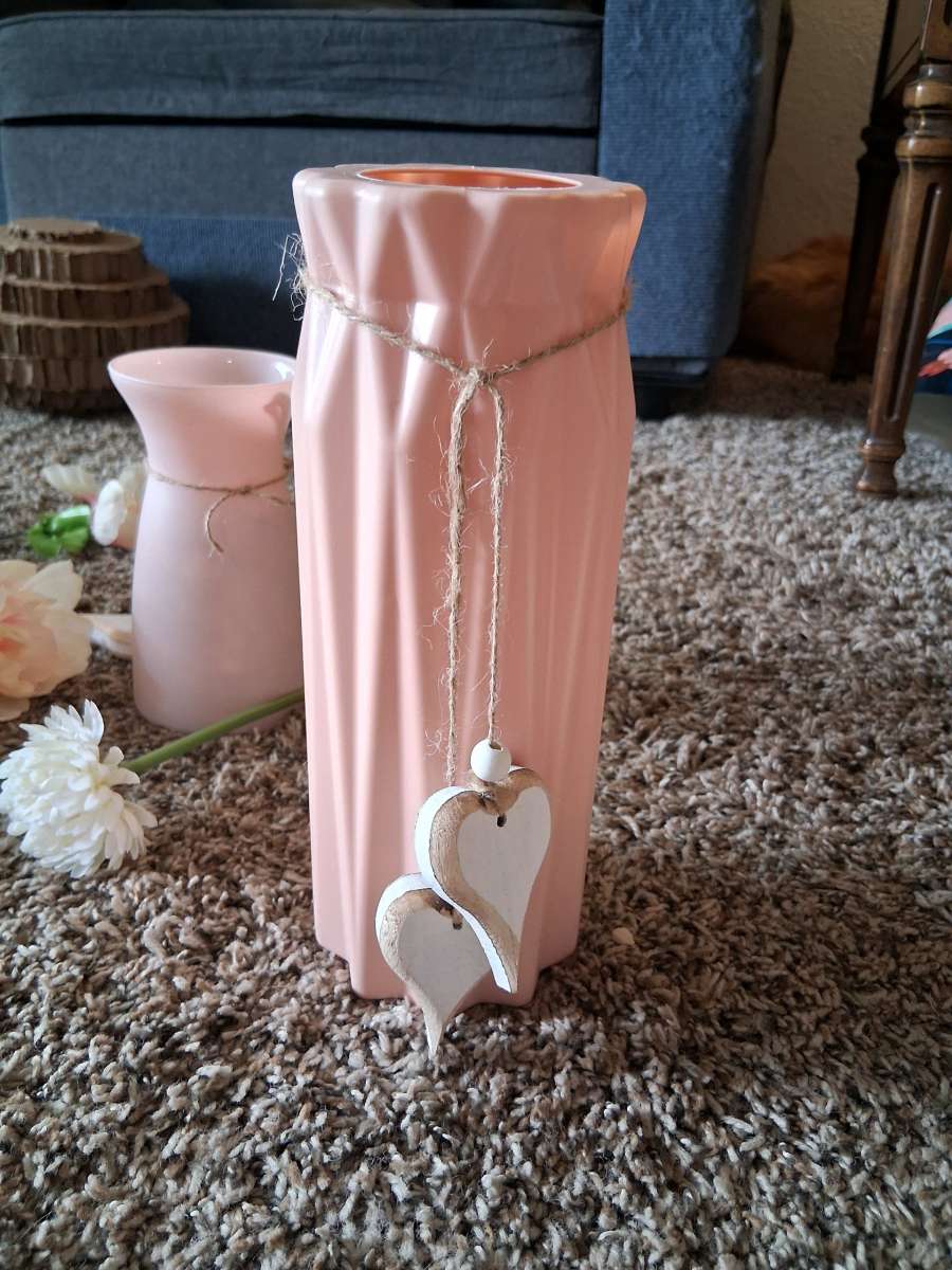 Pink vase with hearts