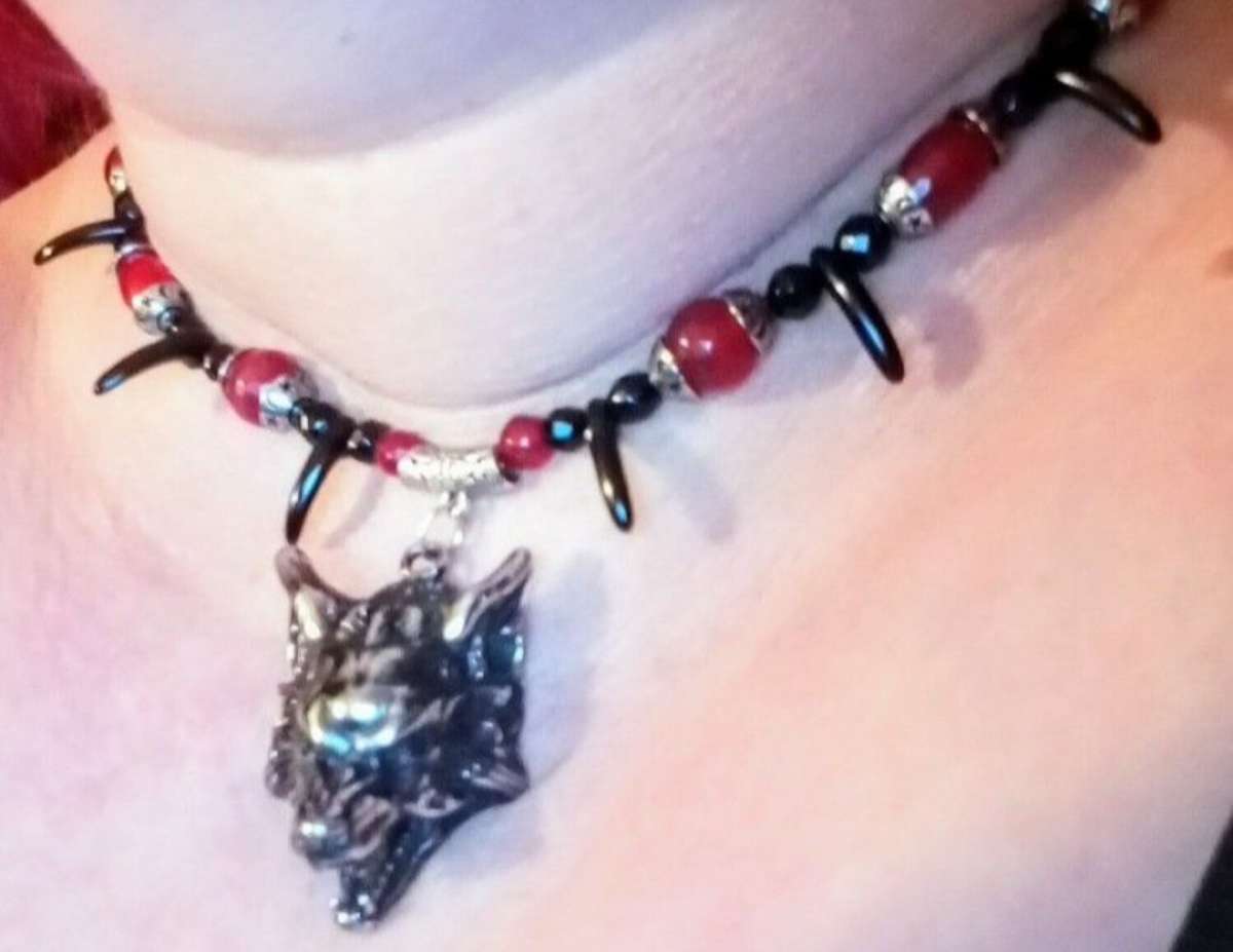 Handmade angry wolf necklace