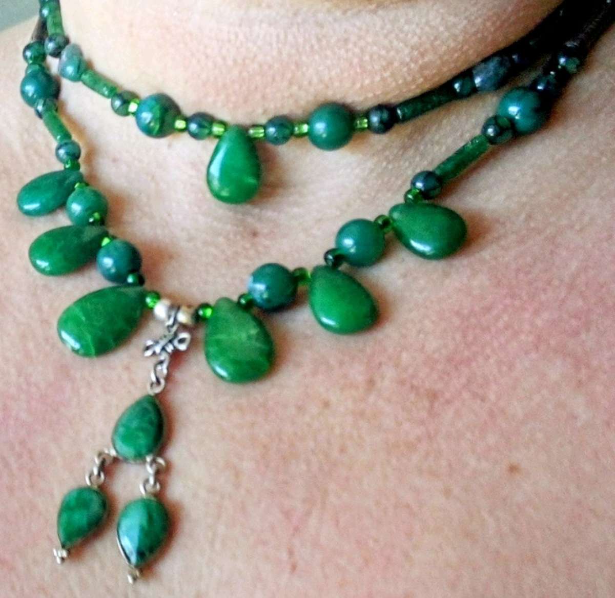 Handmade double strand emerald necklace