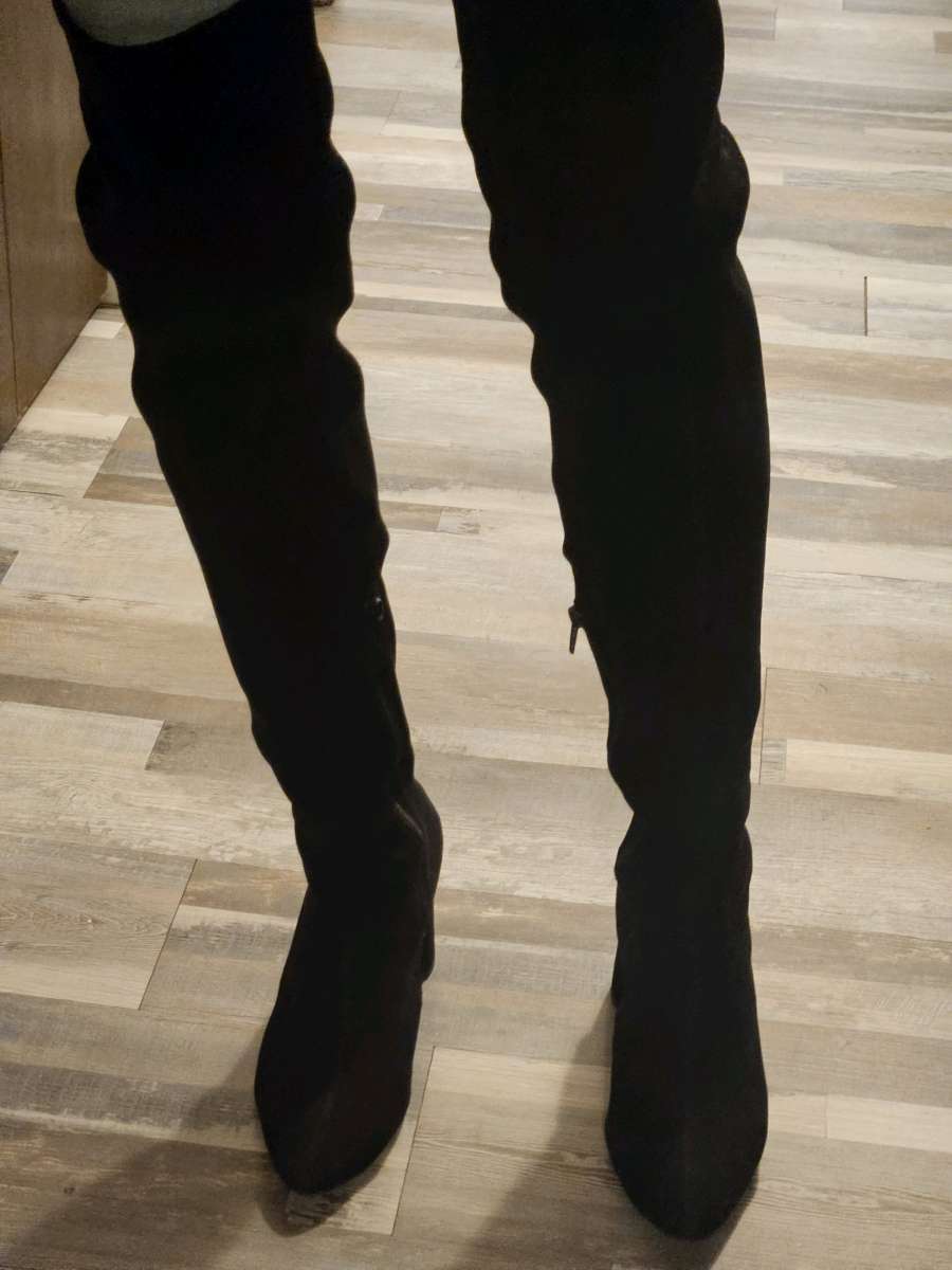 black thigh high leather boots