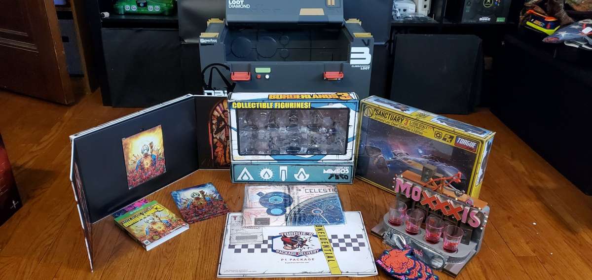 borderlands 3 collectors edition with mad moxxi shot glasses