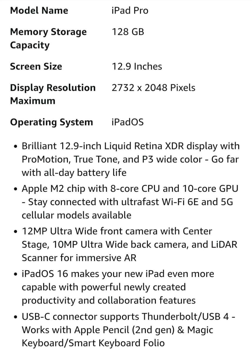 2022 Apple iPad Pro 129inch WiFi 128GB  Space Gray