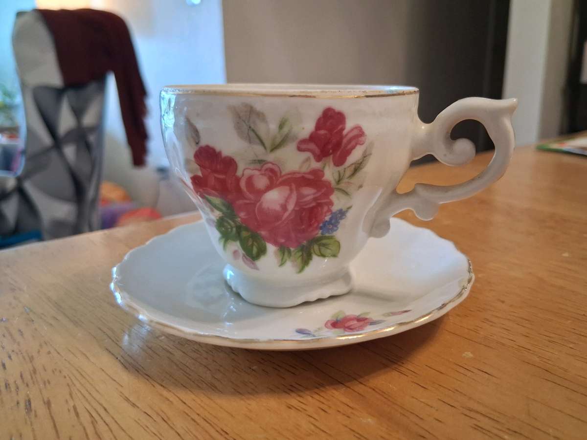 3 Pink flower teacup and saucer sets