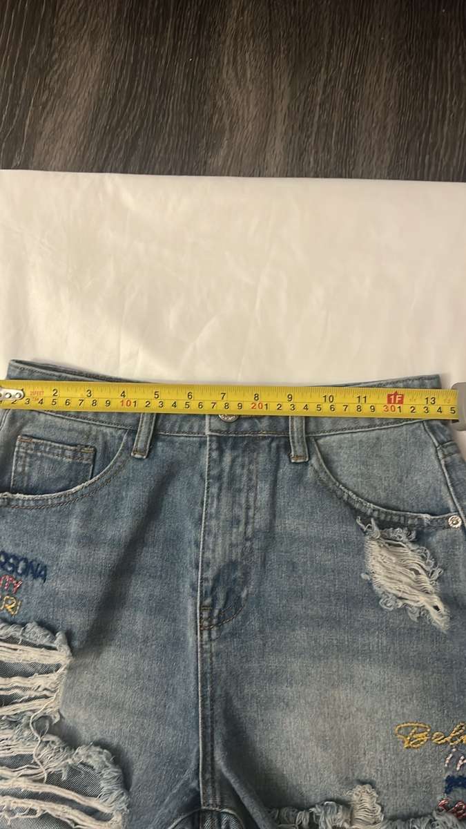 SHEIN High Waist Distressed Embroidered Denim Shorts Size S