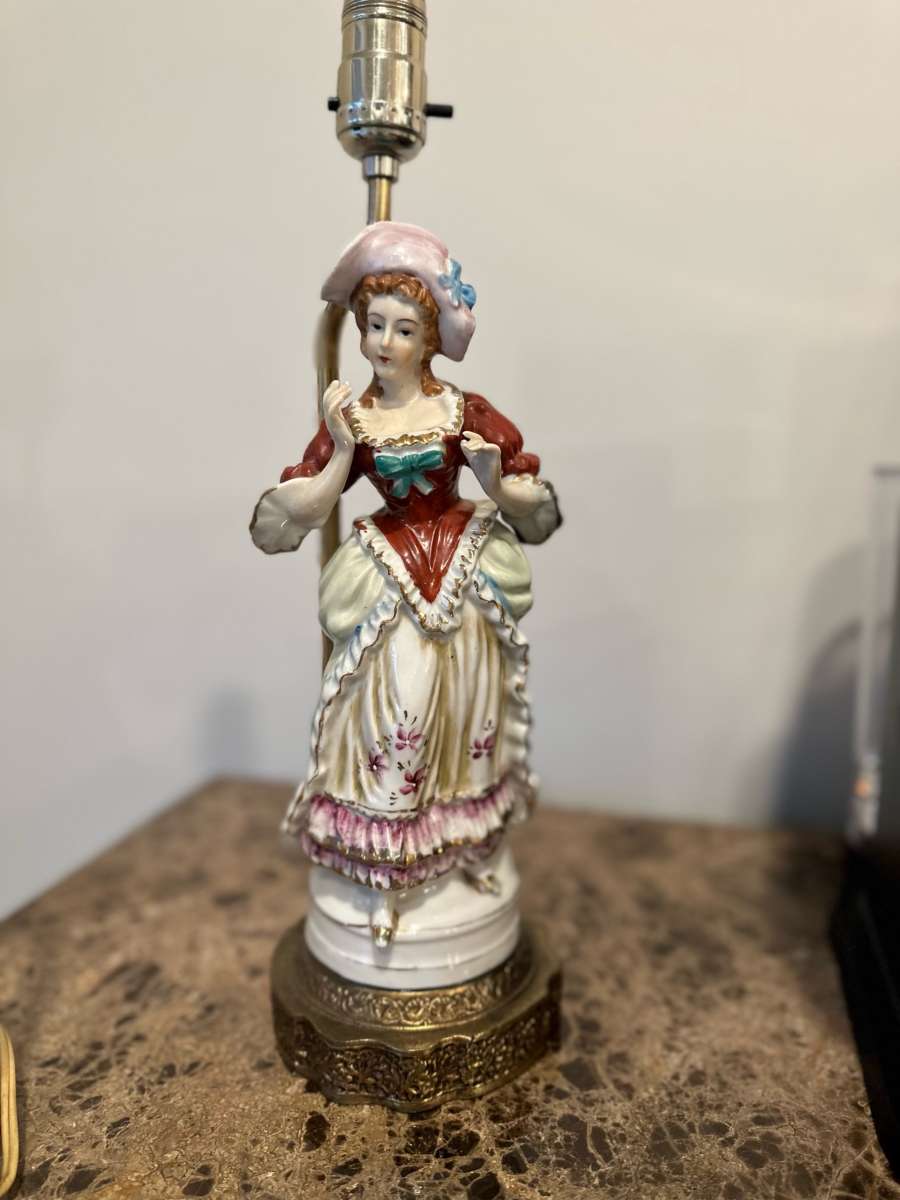 Vintage Porcelain Figurine Table Lamps Set French Man And Wo