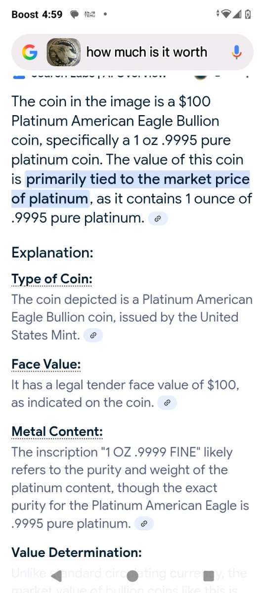 100 non circulated US mint pure Platinum coin