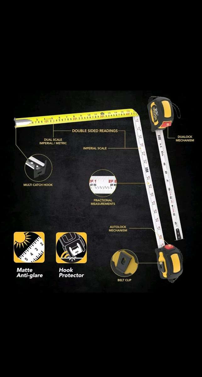 4Pack LX 204 25Ft75M Tape MeasureDualock Autolock1Inch Wide