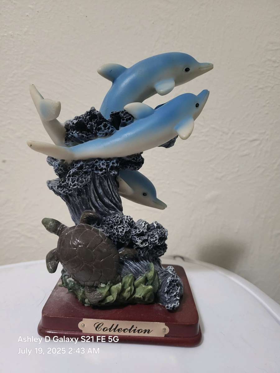 Blue and white dolphin and turtle figurine dolphinlove