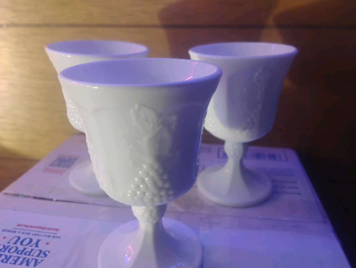 vintage white goblet milk glasses