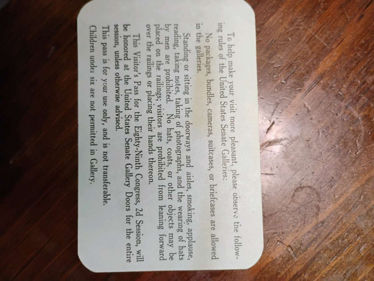 extremely rare 1966 United States Senate Chamber Invitation