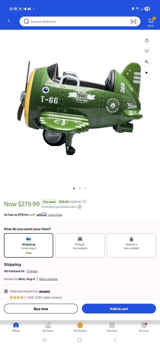 tobbi 12V Electric Toy Airplane Battery Powered Kids Ride on