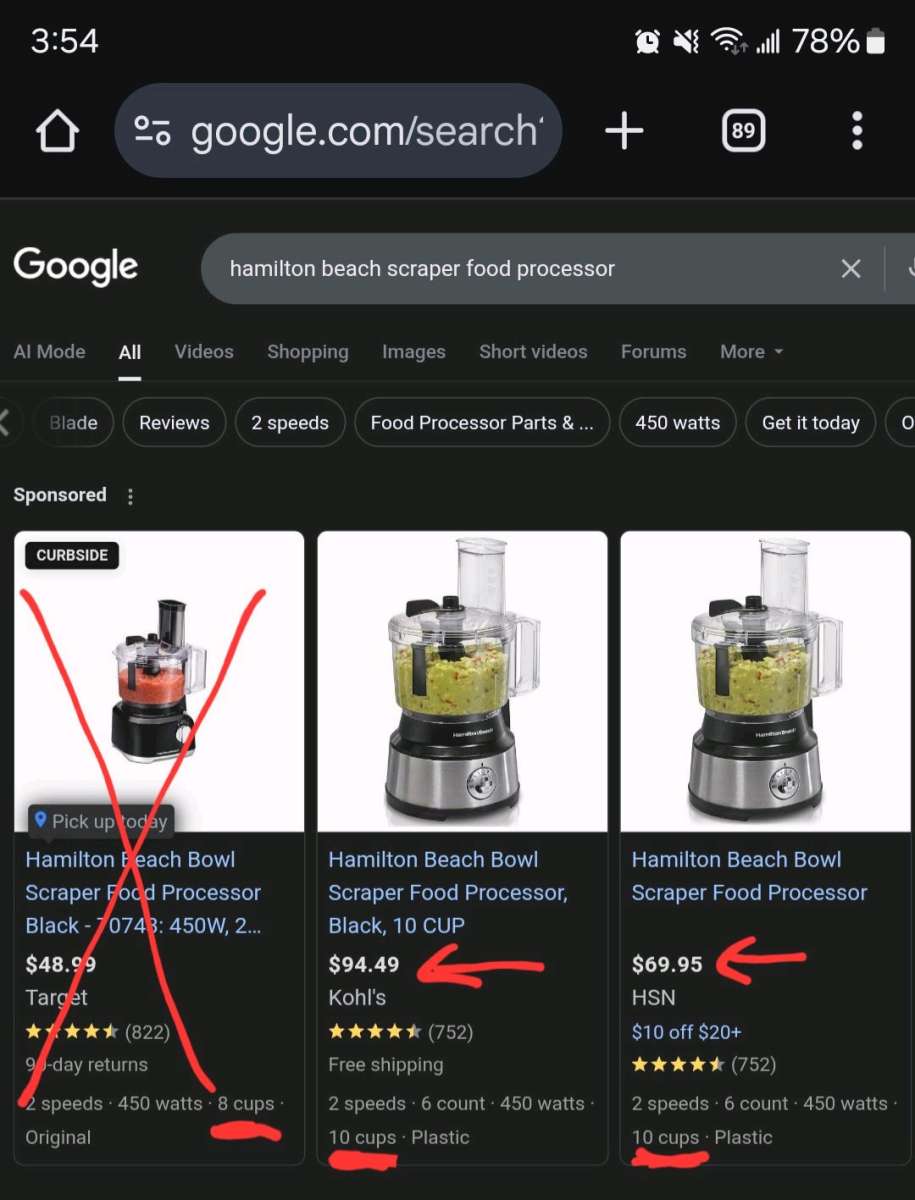 Hamilton Beach Bowl Scraper Food Processor