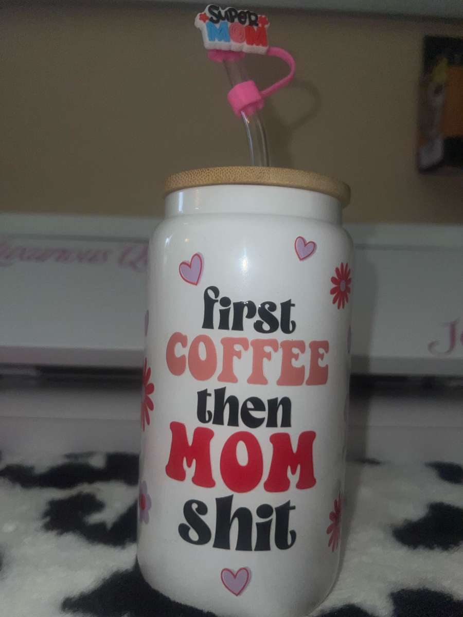 16 oz glass tumbler with topper