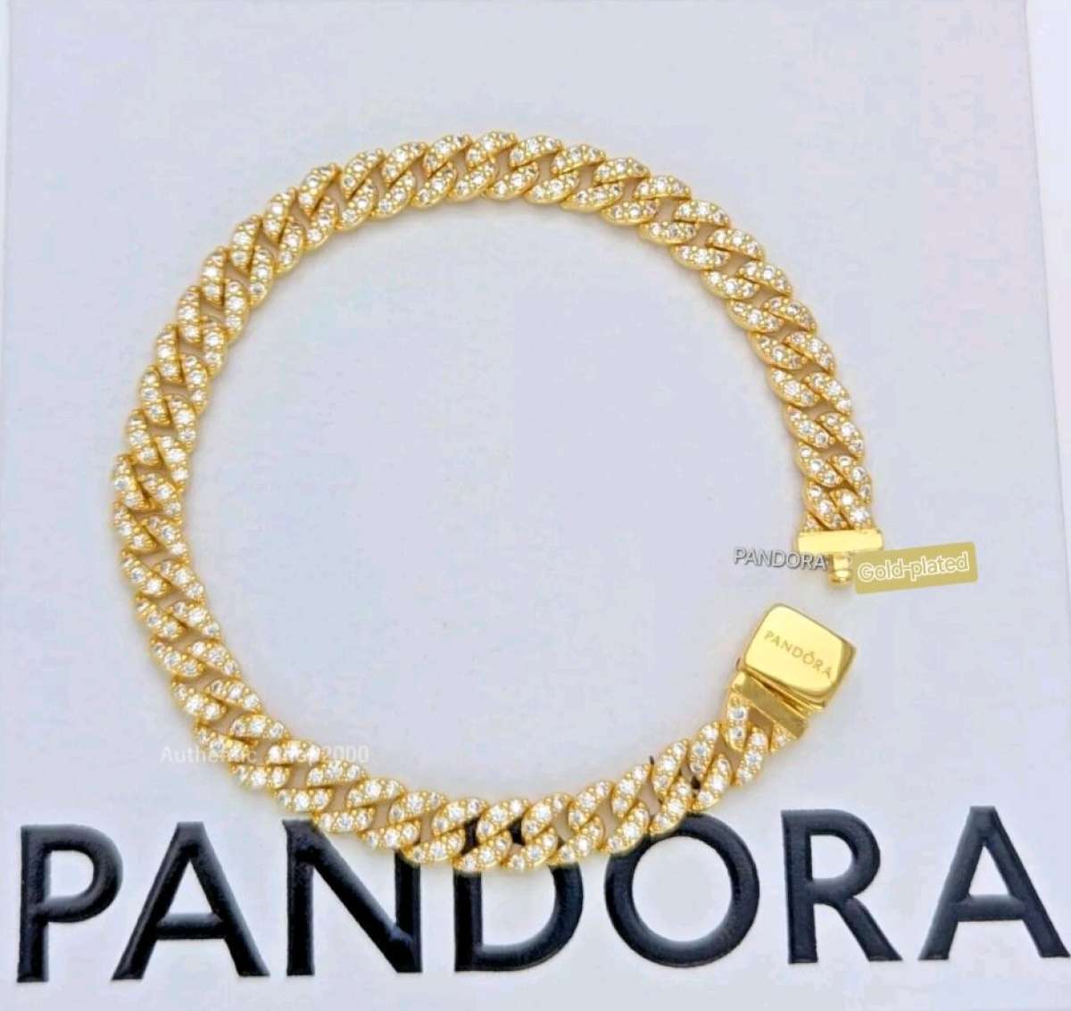 PANDORA TIMELESS GOLD PLATED PAV CUBAN CHAIN BRACELET
