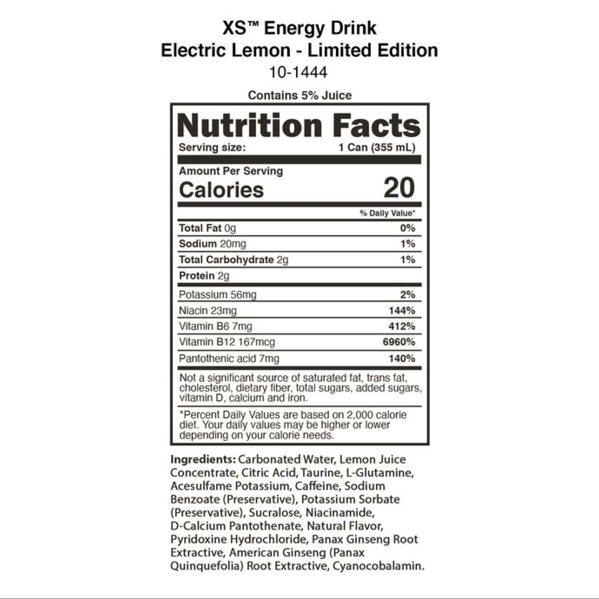 XS Energy Drink 12 oz  Electric Lemon Limited Edition