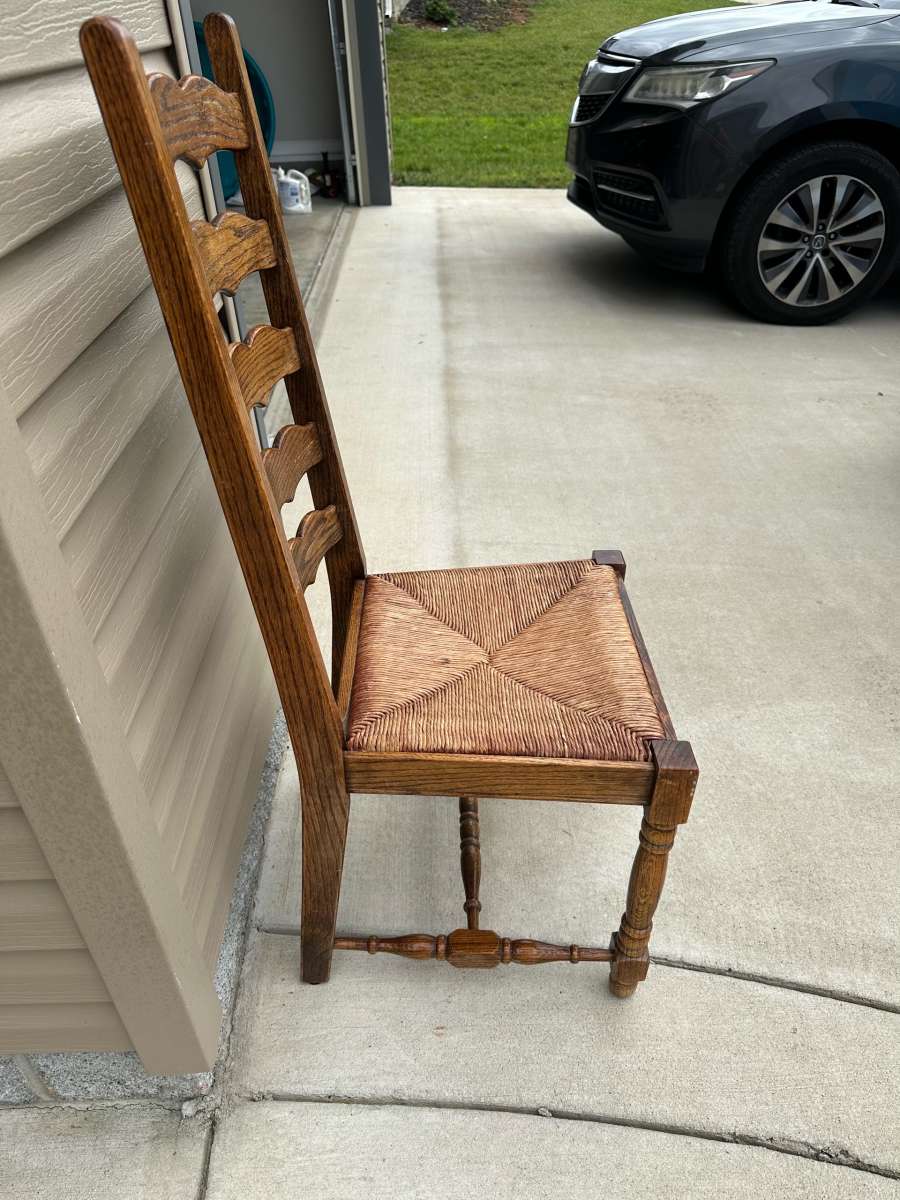 Vintage Wooden Ladder Back Chair with Woven Seat Antique Gre