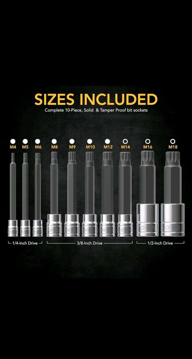 XZN Triple Square Spline Bit Socket SetExtra Long 4Inc10Piec