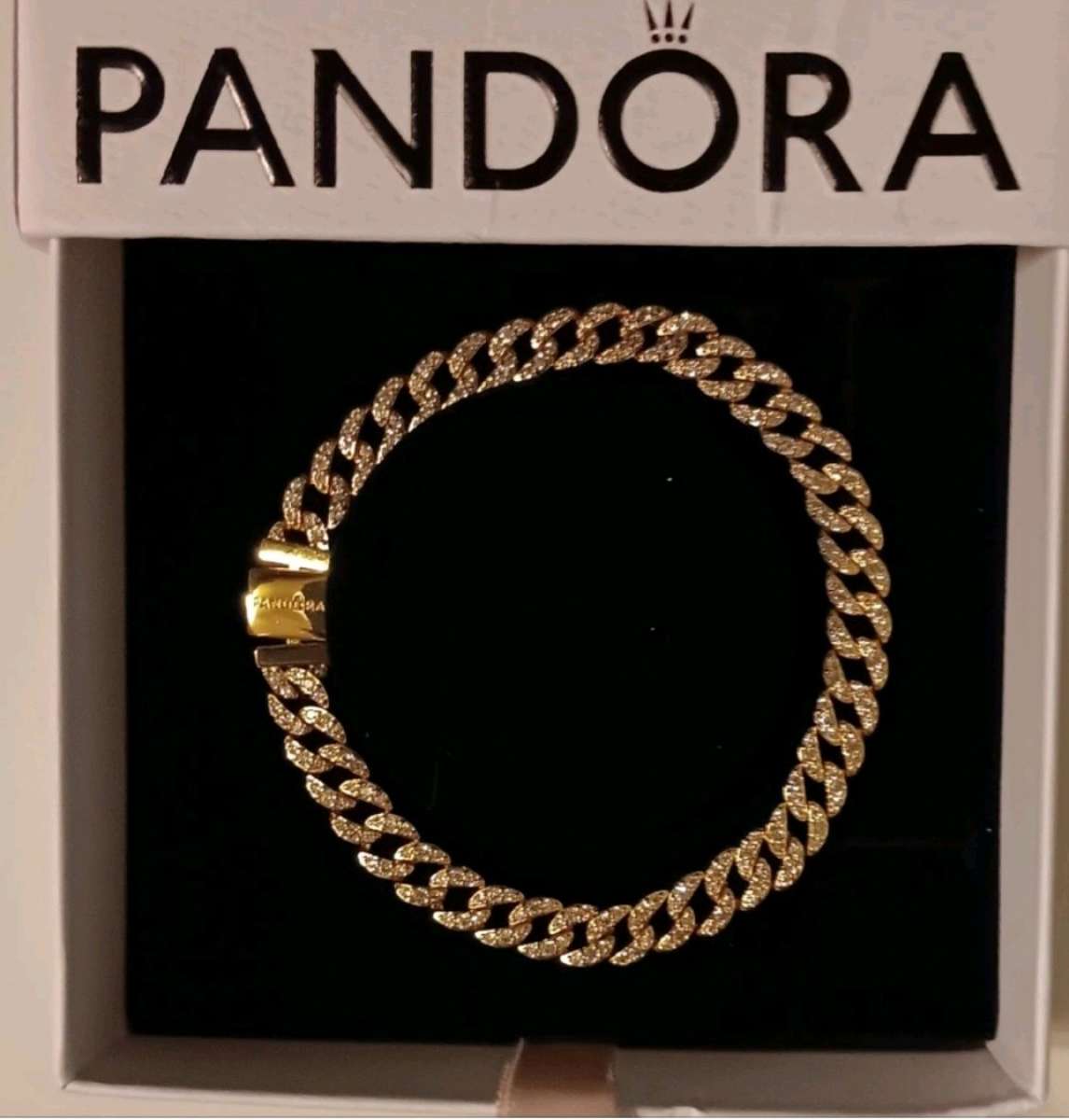 PANDORA TIMELESS GOLD PLATED PAV CUBAN CHAIN BRACELET
