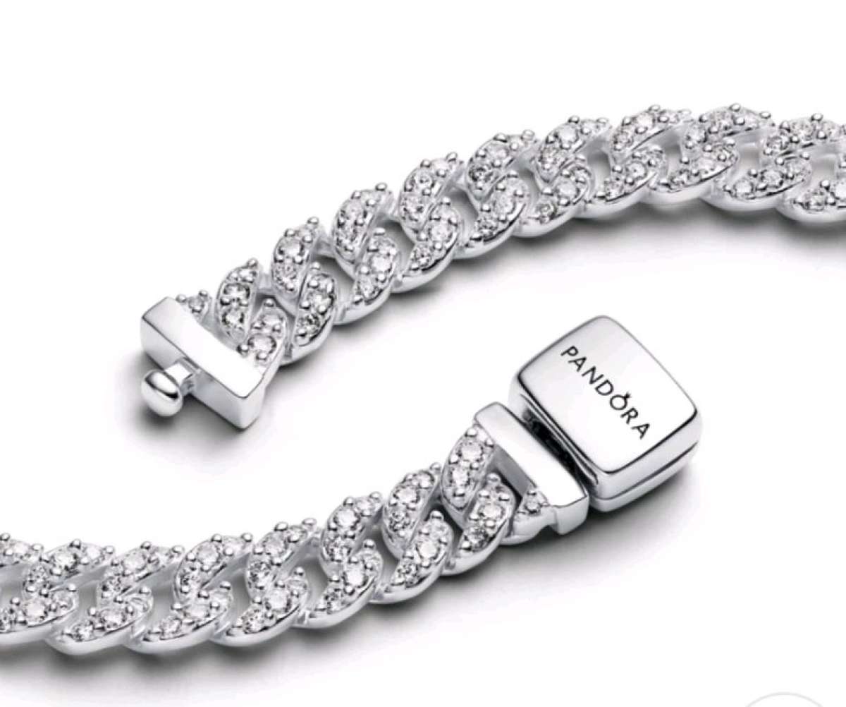 PANDORA TIMELESS PAVE CUBAN CHAIN STERLING SILVER BRACELET