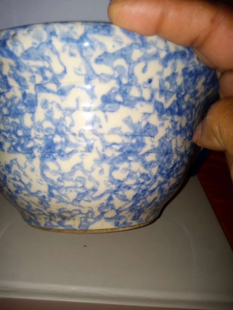 vintage blue white sponge bowl