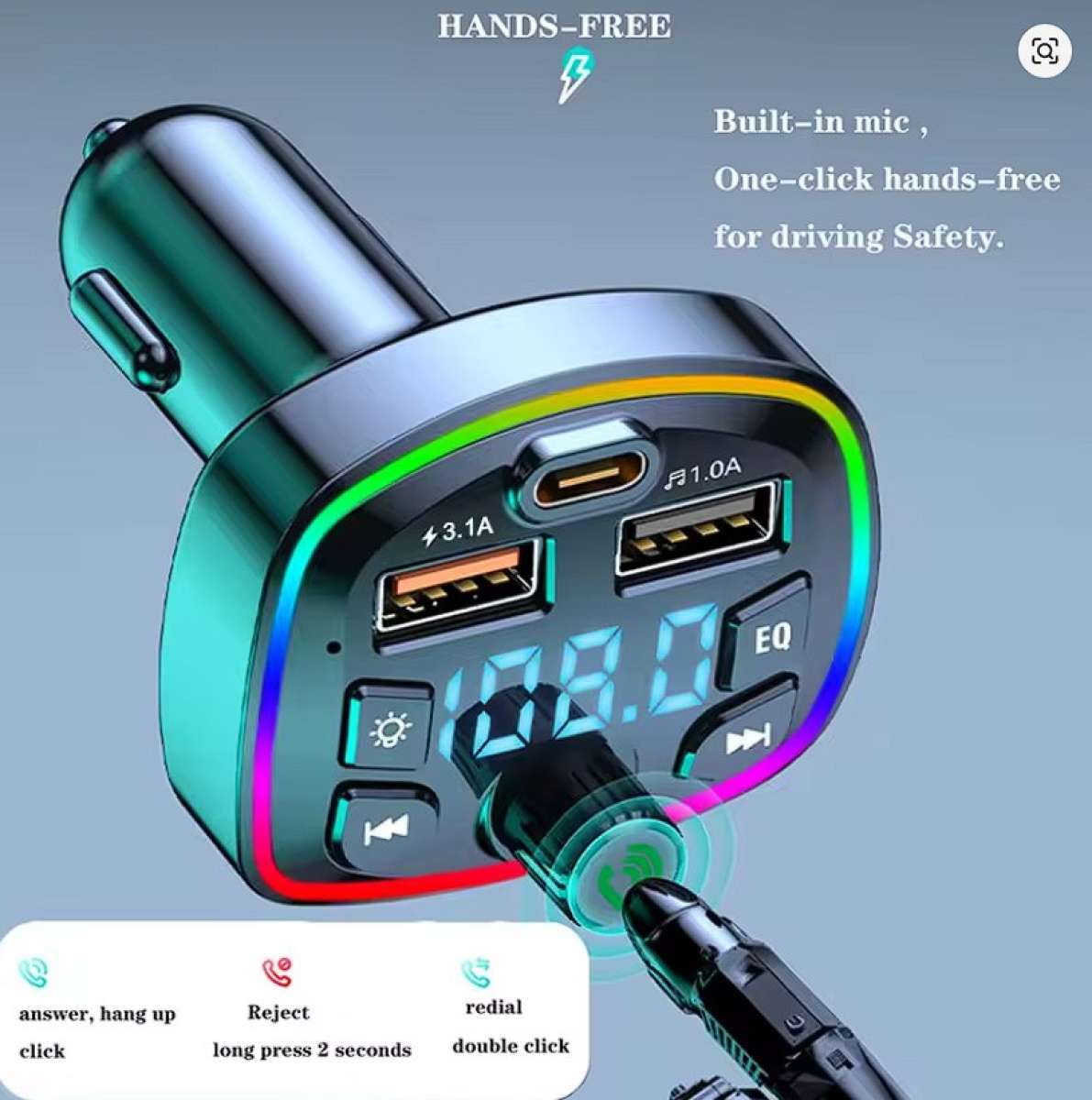 Car Charger FM Transmitter Bluetooth 50 Hands Free 31A USB