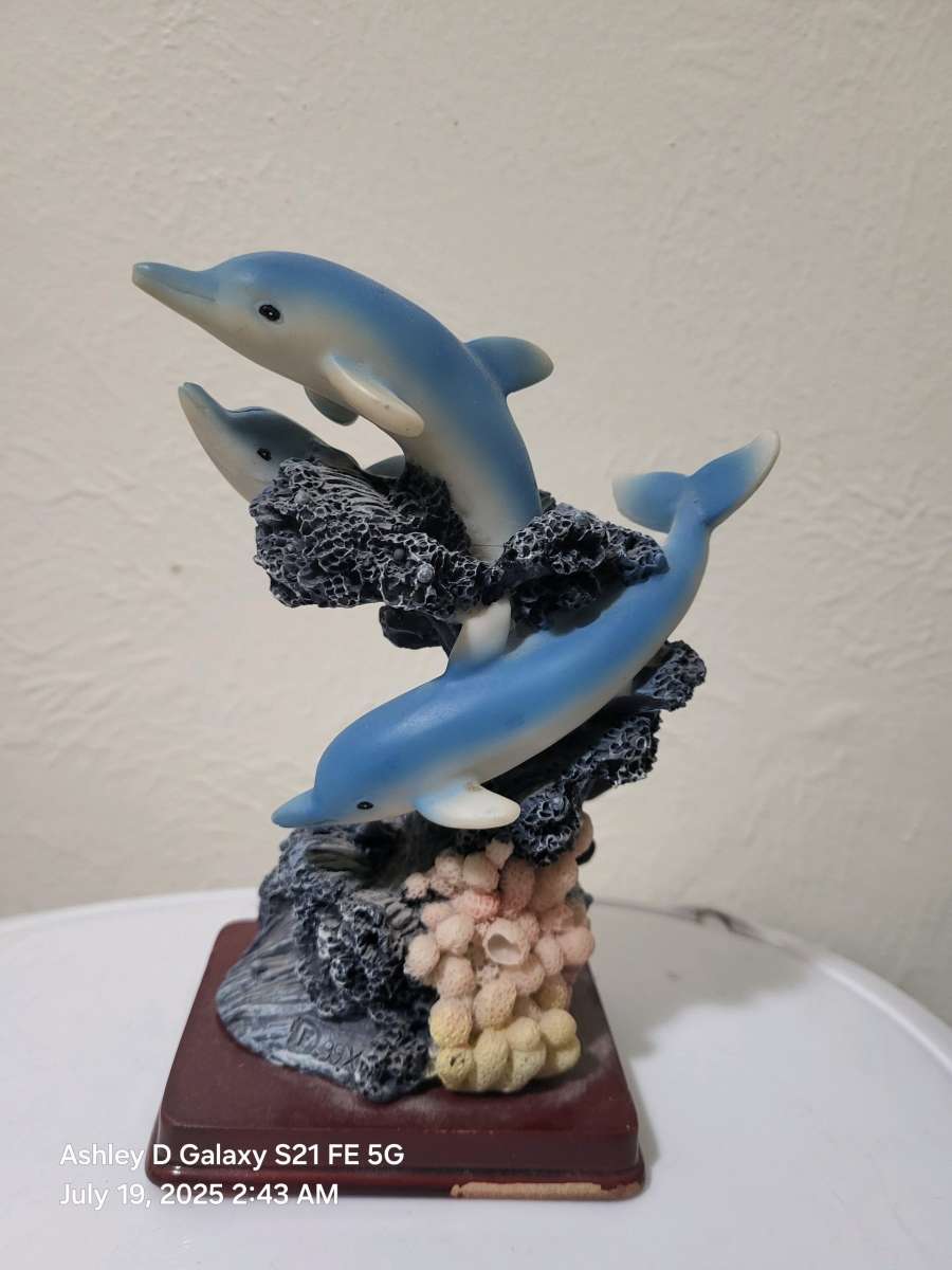 Blue and white dolphin and turtle figurine dolphinlove