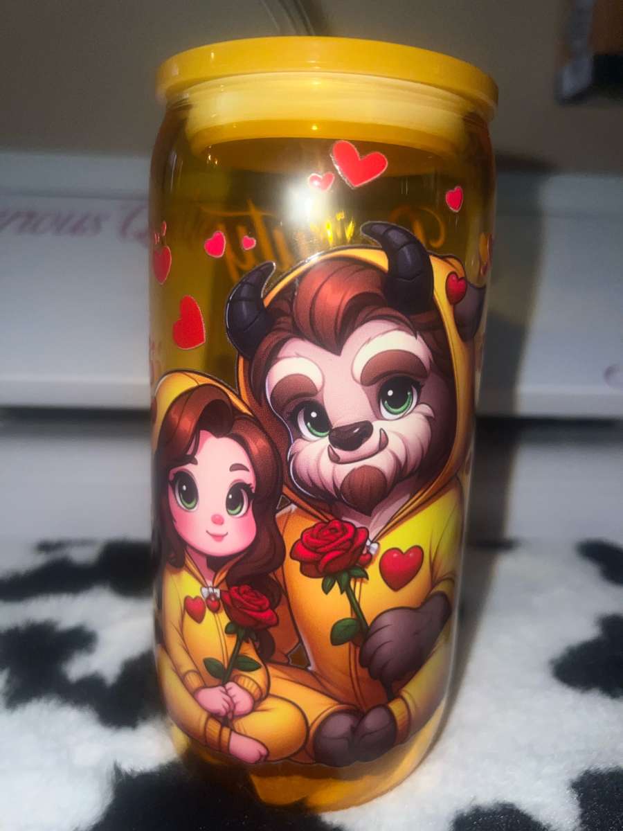 beauty and the beast glass tumbler