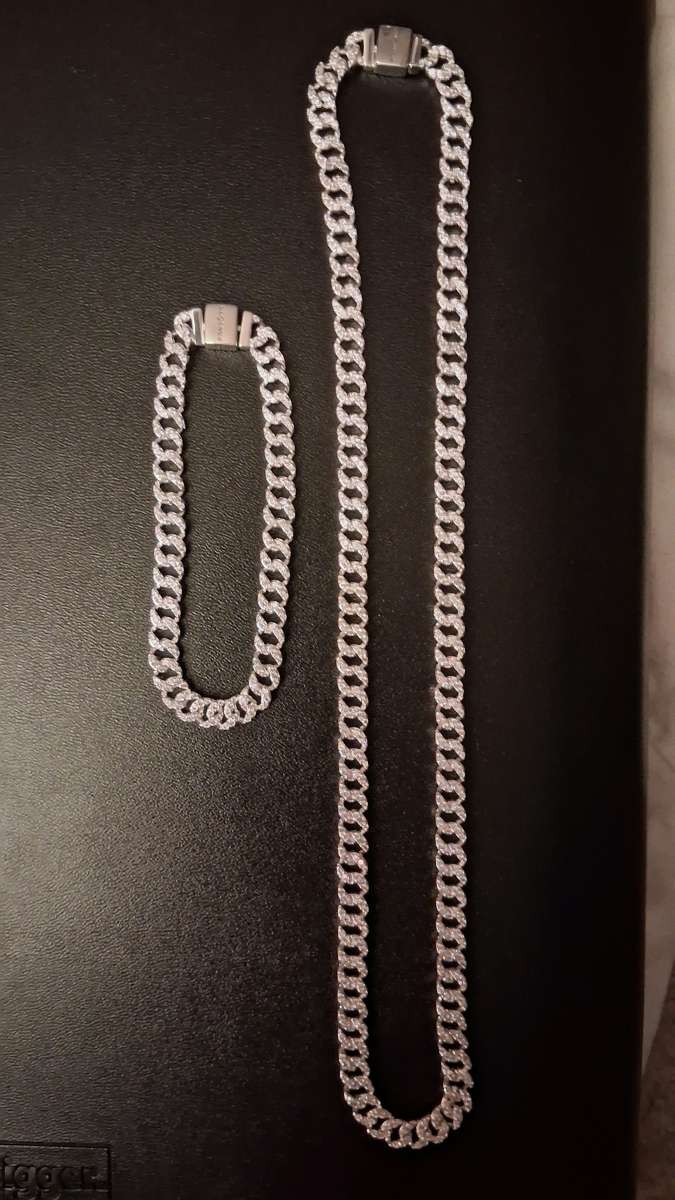 2 PIECE PANDORA TIMELESS PAVE CUBAN CHAIN BRACELET NECKLACE