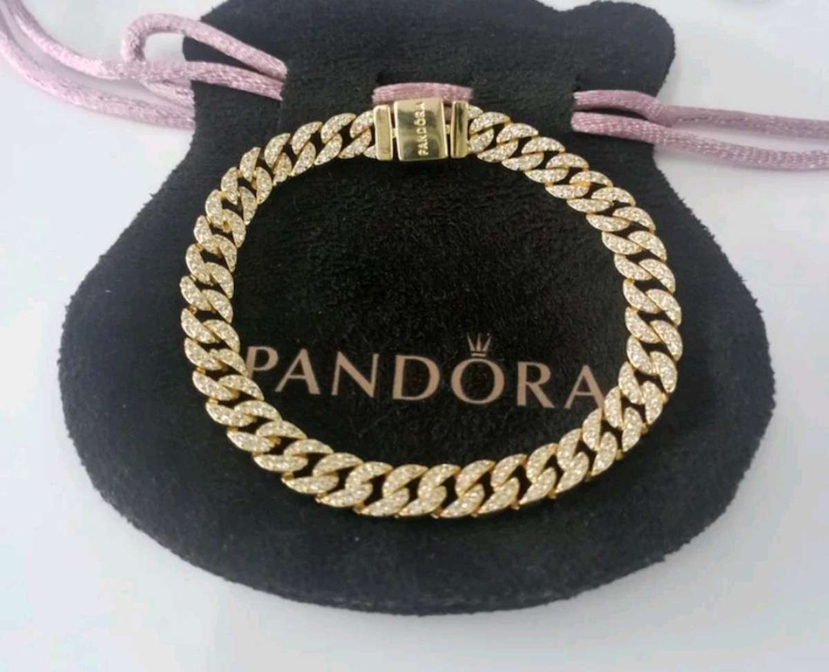 PANDORA TIMELESS GOLD PLATED PAV CUBAN CHAIN BRACELET